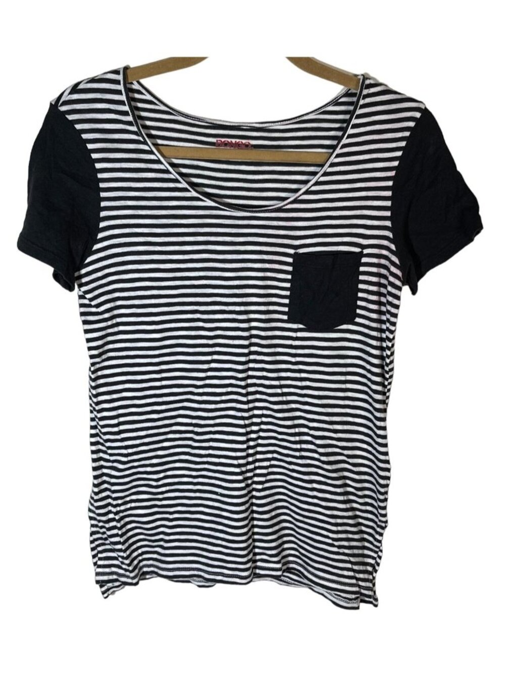 Bongo short sleeve shirt striped pocket slits on side black white cotton m READ